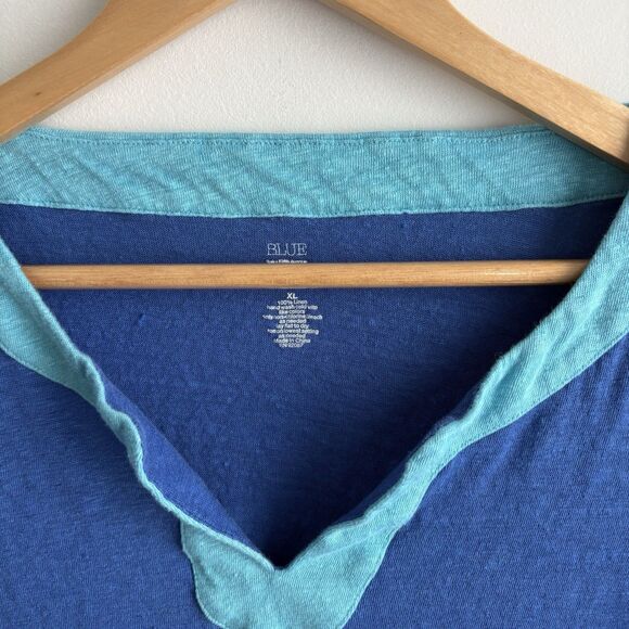 Saks Fifth Avenue Womens XL Linen Top Blue Preppy Coastal 3/4 Sleeve Knit Tee - Picture 4 of 7